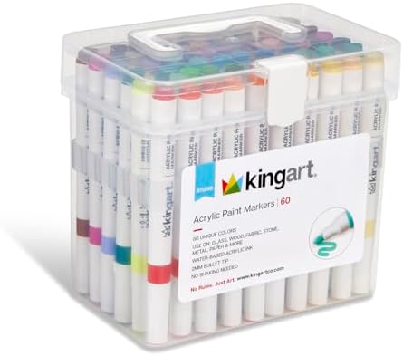 KINGART 409-60A Acrylic Paint Markers with Storage Case, 60-Vibrant Colors