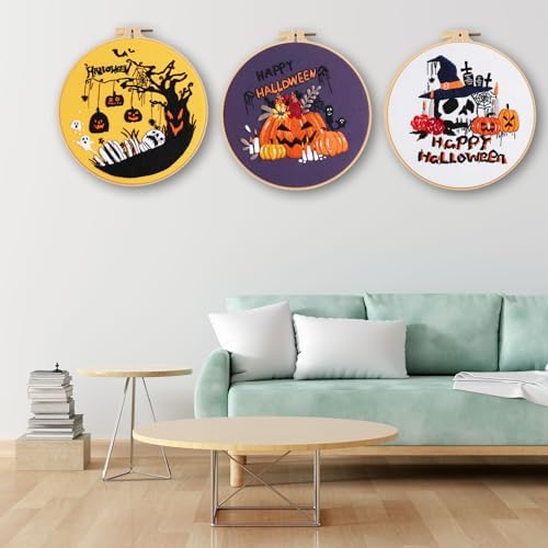 Ohcol 3 Sets Halloween Embroidery Kit,Needlepoint Kits for Adults with Clear Instructions