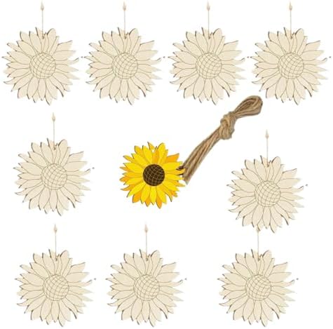 Wooden Sunflower Ornament 10pcs Blank Wood Ornaments,3.5X3.5 in Used for Painting and Decoration DIY Technology, Hanging skrnrhrery