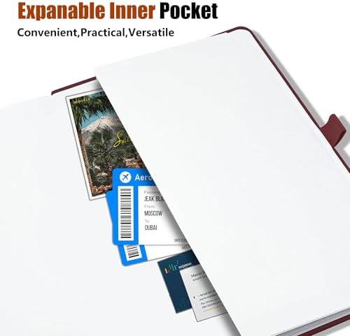Lined Journal Notebook, A5, 192 Pages 100 GSM Thick Paper, Hardcover Leather College Ruled Journal for Writing, Men Women, Journaling, Daily, Work, Office, Home School Business(Burgundy)