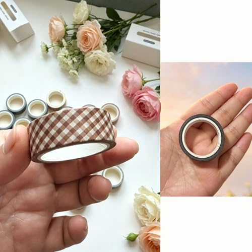 12 Rolls Vintage Plaid Washi Tape Set, Brown and Red15mm Wide
