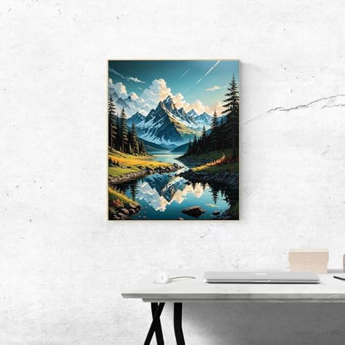ldazao Framed Paint By Numbers Kit for Adults, Mountain Paint By Number Artist Kits for Beginner Landscape Acrylic On Canvas Mountains DIY Oil Painting Kit for Gift Home Wall Decor 9.5x12 Inch