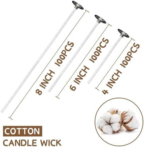 JEAWIWI 120 Pcs Candle Wicks 4 & 6 & 8 in, with Wick Stickers & Holders