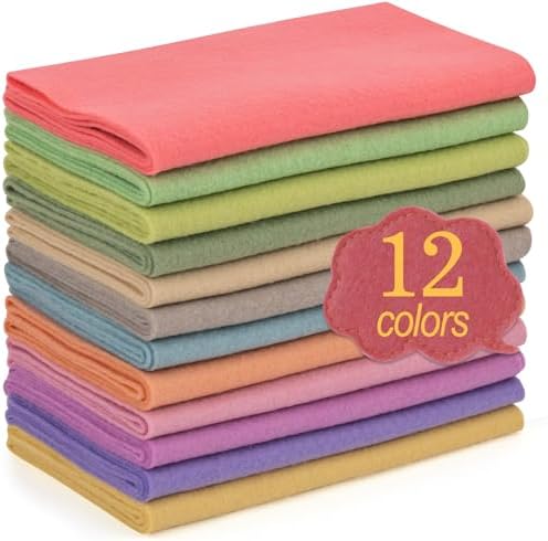XSEINO 12 Rolls 8"x35" 1.4mm Thick Soft Felt Fabric Sheet 12 Assorted Morandi Series Colors Felt Pack for DIY Craft Sewing Squares Nonwoven Patchwork