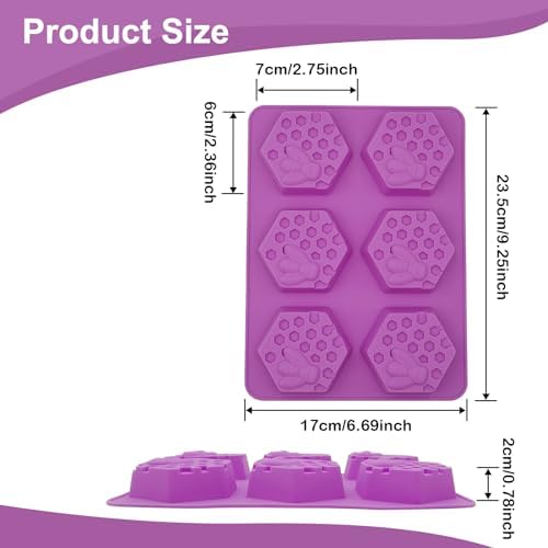 2 Pcs Honeycomb Soap Molds Bee Honey Silicone Molds Cake Molds Beehive Chocolate Mold Set for Home Handmade DIY Candle Muffin Baking Tray Lotion Bars Wax Melts Beeswax Tool (Purple)