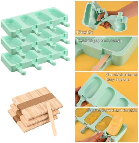 Sakolla Large Oval 4 Cavities Silicone Popsicle Molds, Set of 3