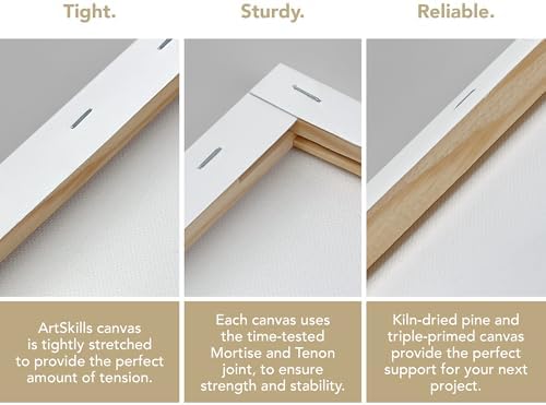 ArtSkills Stretched Canvas for Painting, 8x10 Canvas, 4-Pack Framed | Blank Canvas, Premium Wood Frame, Painting Supplies for Artists