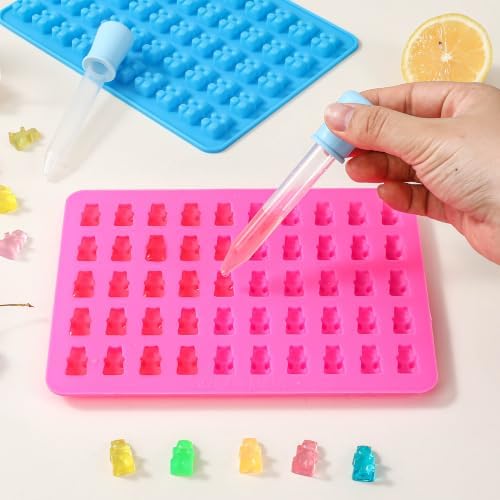 Gummy Molds Bear Candy Silicone, Mini Size Chocolate Gummy Molds with 2 Droppers Nonstick Food Grade Silicone Molds Pack of 4