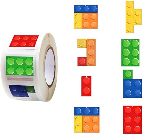 Building Block Stickers,500pcs 1.1Inch Block Decals Envelope Self-Adhesive Compatible with Bricks for Water Bottles Laptops Notebooks Party Favors Classroom Rewards
