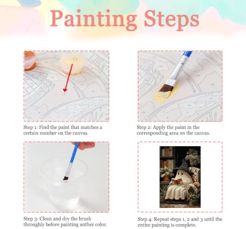 Auremi Paint by Number Kits with Framed Ghosts, DIY Halloween Paint by Number Canvas for Adults, Easy Acrylic in Canvas with Brushes for Decor 20x30cm