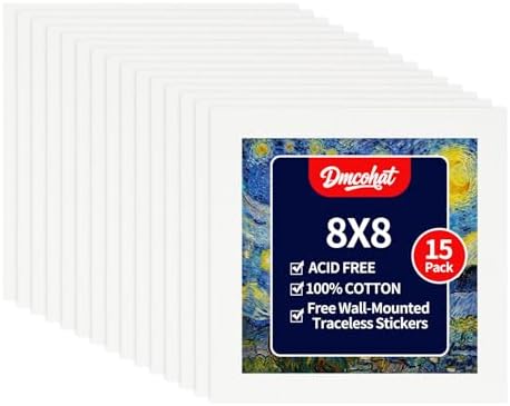 Canvas for Painting - 15 Pack 8x8 Painting Canvas Boards,Free Wall-Mounted Traceless Stickers,Suitable for Painting Supplies, Acrylic, Oil, Watercolor, and Tempera.