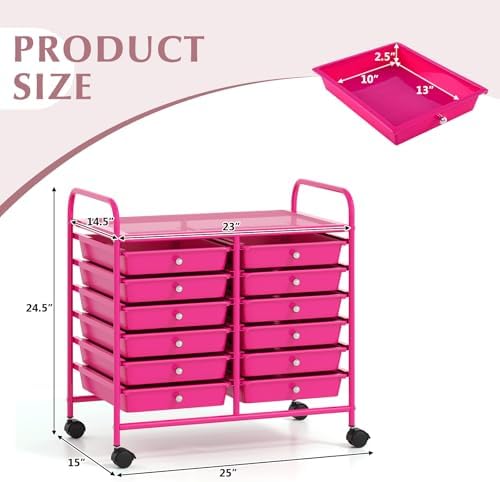 COSTWAY 12-Drawer Rolling Storage Cart, Utility Storage Organizer Cart