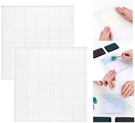 2Pcs 8.25x8.25inch Low Tack Sticky Mat with Grid for Stamping Stenciling Ink Blending Clear Photopolymer Craft Low Tacky Mat Stamp Mat DIY Projects Paper Card Scrapbooking Ink Blending Fixed