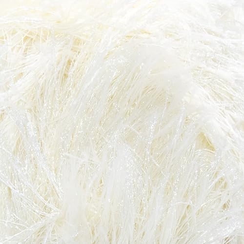 Estako Eyelash Yarn, Soft Fuzzy Faux Fur for Crochet and Knitting, Cream