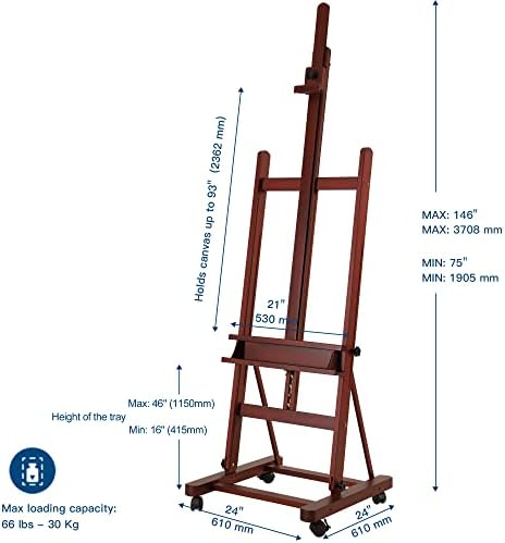 VISWIN Extended Large H-Frame Easel for Painting, Adjustable Beech Wood Artist Easel Stand with 4 Wheels & Storage Tray, Foldable Art Easel Floor for Adults, Hold Canvas up to 93" - W