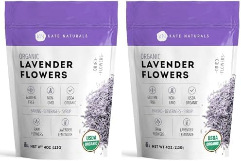 Kate Naturals Dried Lavender Flowers for Tea, Syrup, Lemonade, Soap Making. Edible Culinary Grade Buds (4oz, Organic, Food Grade) (Pack of 2)