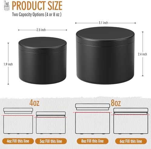 Empty Candles Tins 4 oz Candle Jars 24 pcs Candle Containers for Candle Making with Lid (Black-4oz)
