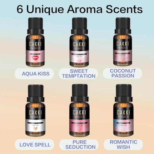 Essential Oils Set for Diffusers for Home, CAKKI Fragrance Oils Gift Set, 6X10ml Pure Aromatherapy Oils,with Pure Seduction, Love Spell,Coconut Passion, Aqua Kiss, for Candles Making
