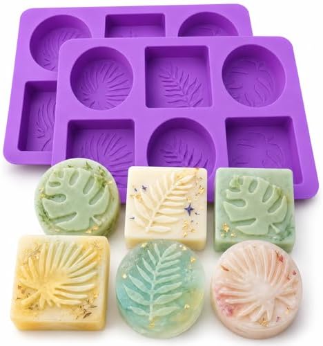 2 Pack Tropical Leaf Silicone Soap Mold Tropical Leaf Embossed Soap Making Mold Monstera Silicone Mold Palm Leafs Mold Handmade Soap Mold for Soap Candle Lotion Bath Bombs Resin Cake Chocolate Candy