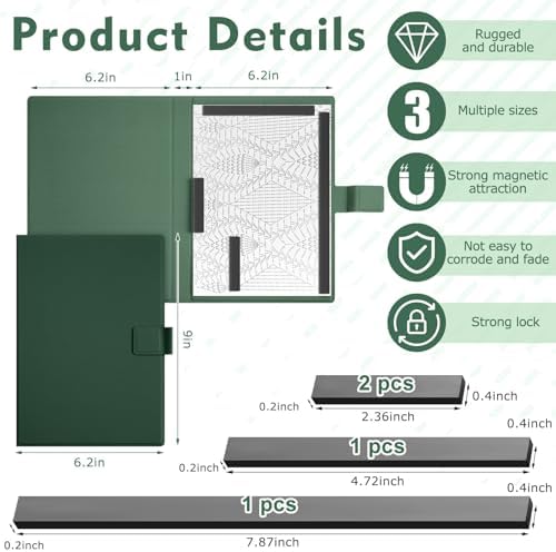 Flutesan 1 Pcs Knitting Pattern Holder, Fold up Cross Stitch Knitting Chart Keeper with Replacement Magnets, Magnetic Cross Stitch Accessories (Folded Size 6.1 x 9 Inch,Green)