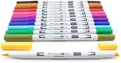 Tombow 56961 ABT PRO Alcohol Markers, Basic Palette, Set of 12 Colors - Dual Tip, Permanent Art Markers Feature Chisel and Brush Tips Perfect for Coloring, Sketching, and Illustration