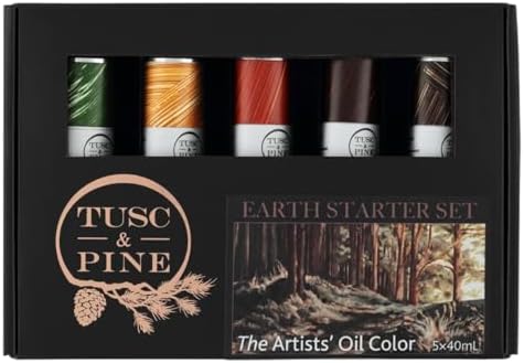 Tusc & Pine Artist Oil Paint - 40 ml Set of 5 - Earth Tones - Non-Yellowing, Rich & Creamy Consistency, Maximum Pigment Load, Small Batch Milled Oil Paints Developed for Professional Artists