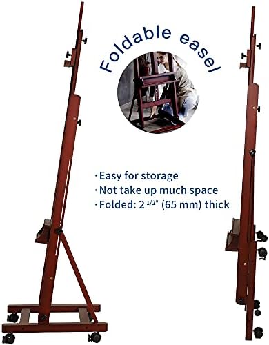 VISWIN Extended Large H-Frame Easel for Painting, Adjustable Beech Wood Artist Easel Stand with 4 Wheels & Storage Tray, Foldable Art Easel Floor for Adults, Hold Canvas up to 93" - W