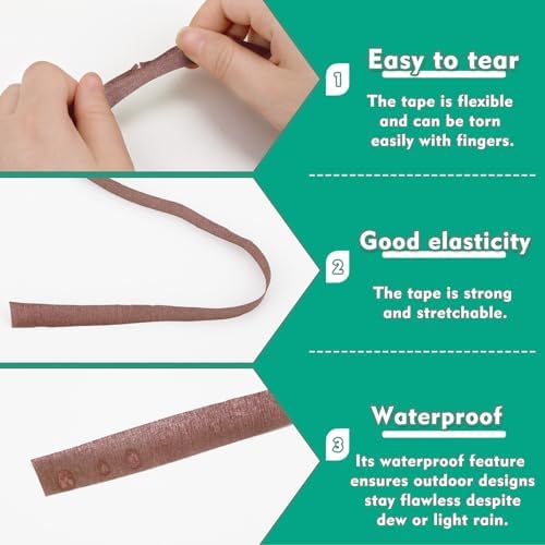 Floral Tape, 1/2inch Brown Flower Tape for Bouquet Floral Crafts