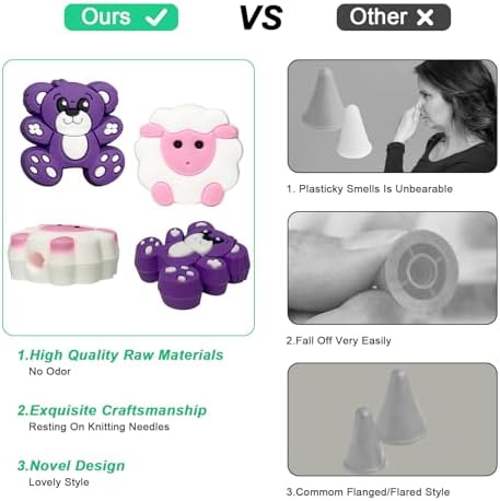 Yzzyemn 10pcs Adult Knitting Needle Stoppers and Knitting Accessories Kit with Bear and Sheep Design in Size 0-5