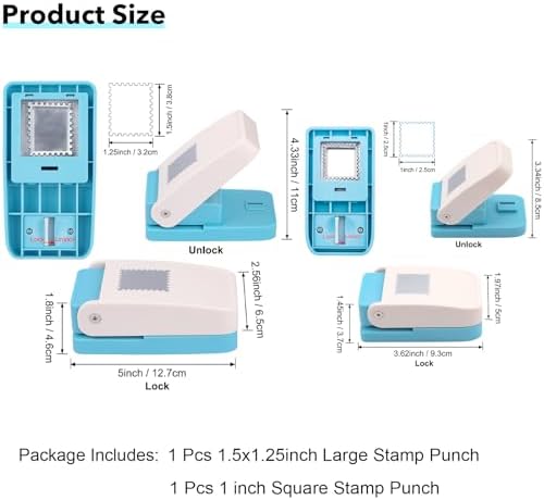 CYFUN DESIGN 2Pcs Stamp Punch, 1.5x1.25inch & 1x1inch Square Hole Puncher, Stamp Cutter Hole Punch, Tiny Envelope Paper Punch, Square Punch Craft Lever, Paper Punches for Crafting Card Making Supplies