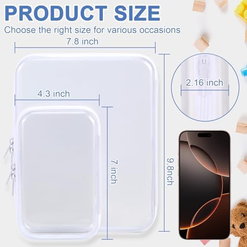 YOPCDJ Clear Hard Shell Zipper Case Clear Zipper Pouches, Travel Toiletry Bag & Waterproof Makeup Organizer, Diaper bag, Plastic Pouch for Office Home Storage, White 3 Pack, LSS