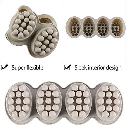 Silicone Soap Mold, 4 Cavity Oval Massage Soap Mould Cookie Chocolate Cake Mold Tray for DIY Homemade Craft (Gray)