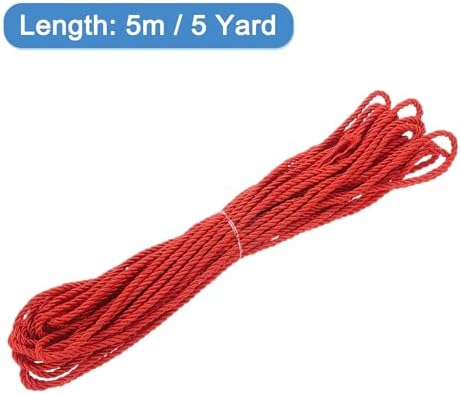 MECCANIXITY Twisted Cord Trim, 5 Yard 3mm 3-Ply Twine Braided Rope Shiny Thread String for Craft Gift Bag Curtain Christmas Decor, Red - 5m