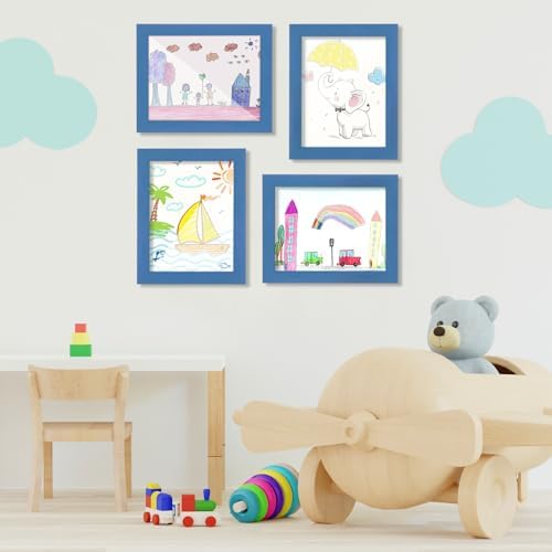 [2-Pack] Kids Art Frames, 8.5x11 Front Opening Kids Artwork Frames Changeable, Dark Blue Artwork Display Storage Frame for Wall, Holds 50 Pcs, for 3D Picture, Crafts, Children Drawing, Hanging Art,