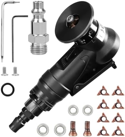 Pneumatic Chamfering Tool Handheld, Mini Air-Powered Chamfering Machine Trimming, 45° Arc Corner with 1/4 Inch Air Inlet for Metal Wood Beveling Deburring (R Angle Blades)