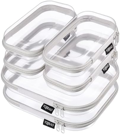 YQBRAO Clear Hard Shell Zipper Cases, 6 Travel Organizers, 2M 4S, Grey