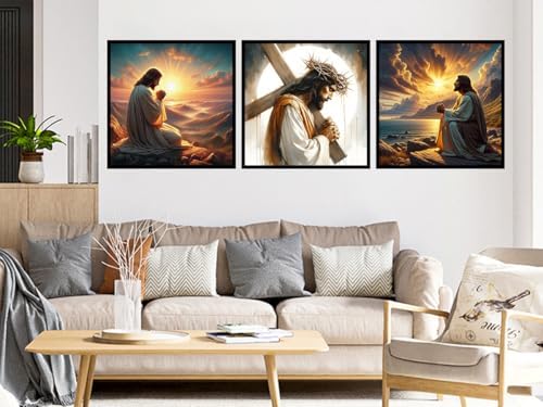 Benjenes 3PCS Jesus Diamond Art Kits for Adults Christ Diamond Painting
