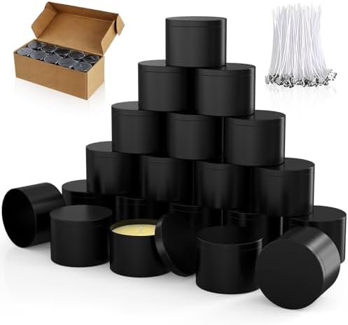 PCREGPAE 8OZ Black Candle Tins Cans with Lids and Wicks for Making Candles
