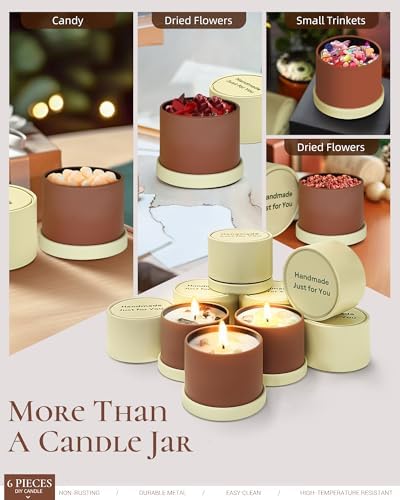 Quikobo 6 Pack 4oz Yellow Candle Tins with Lids - Durable Matte Tinplate Containers for DIY Candle Making and Multi-Purpose Storage