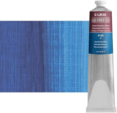 Lukas 1862 Professional German Oil Paint, Cyan Blue (Primary) 200 mL - w/Beeswax & Non-Yellowing Sunflower Oil, Short Drying Time, Smooth, Outstanding Lightfastness