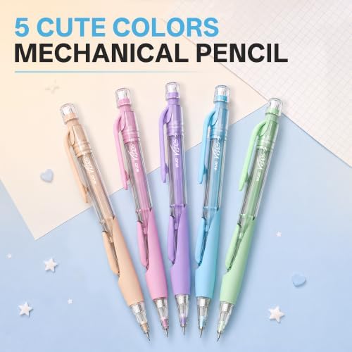 WUO 5PCS 0.7mm Cute Mechanical Pencil Set, 480PCS HB Leads, 4B Erasers