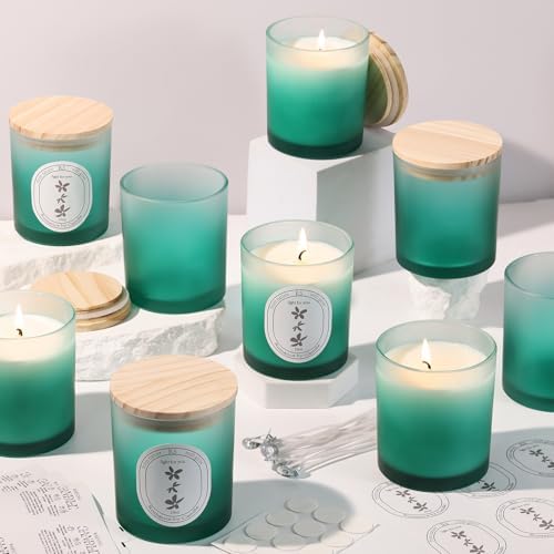 REISEN 12 Pcs 10oz Gradient Green Candle Jars for Candle Making Kit