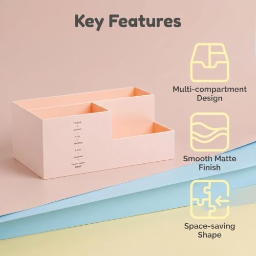 Jekelife Desk Organizer,Desk Storage Caddy, Pen Holder for Office Stationery,Vanity Small Items,Multi Compartment Desktop Organizer,Pink