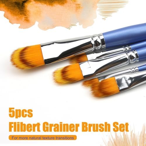 5PCS Grainer Brush Set – Filbert Comb Rake Brushes for Acrylic Painting, Oil & Watercolor, Dual Layer Texture Paint Brushes for Wood Grain, Fur, Grass Effects, Short Handle