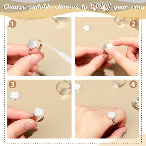 Herdear 40pcs Adjustable Blank Rings 12mm Base, Silver