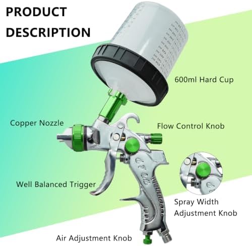HVLP Spray Gun with 10Pcs Disposable 600ML Paint Cups & 3 Nozzles for Car