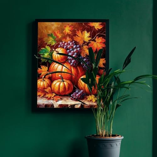 MIRCVSH Autumn Diamond Art Kits for Adults,DIY Pumpkin and Grape Diamond Painting Kits for Adult Beginners,5D Full Round Drill Rhinestone Painting Kit Art Crafts for Home Wall Decor 12X16 Inch.