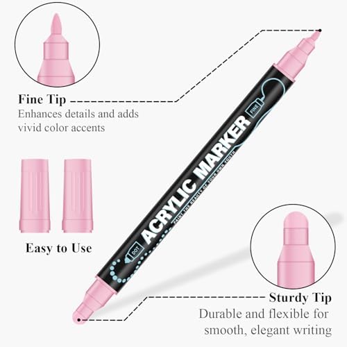 REALZEVA Acrylic Paint Markers, 24 Colors Dual Tip Acrylic Paint Pens for Rock Painting, Fabric, Wood, Canvas, Stone, Glass, Scrapbook, DIY Crafts & Art Supplies - Card Making Supplies. | Dual-Tip Acrylic Paint Pens with Dot & Fine Tips for Fabric, Roc...
