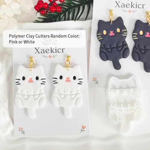 Xaekicr Black Cat Polymer Clay Cutters for Earrings – Cute Animal Clay Cutters for Polymer Clay Jewelry Making – Clay Tools & Earring Molds for DIY Crafts