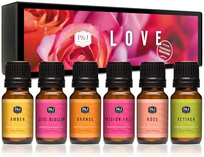 P&J Trading Fragrance Oils for Diffusers for Home Love Set Fragrance Scents for Candle Making - Soap Making Supplies - Car Diffuser Scents - Essential Home Gift Set - Amber, Lotus Blossom & More